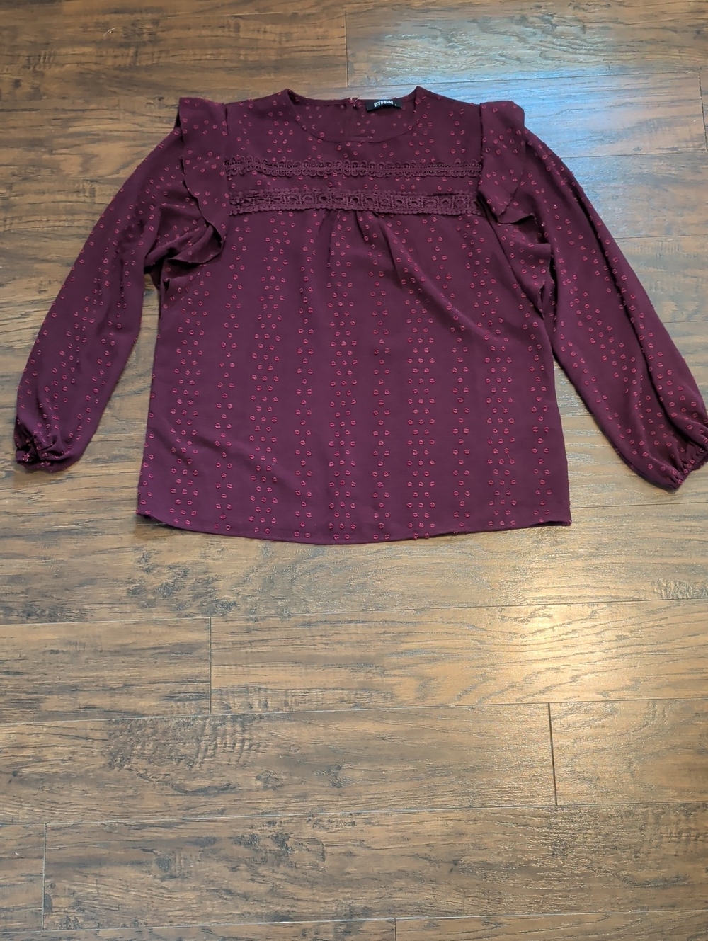 Womens Plum Lace-Yoke Long Sleeve Blouse